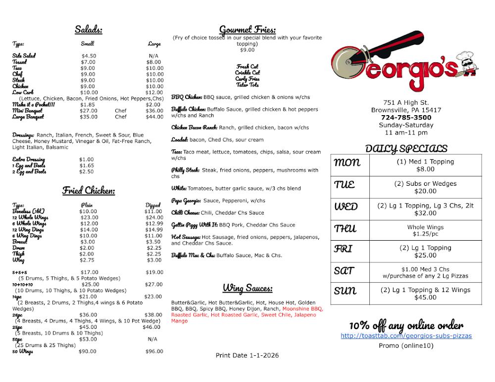 Georgio's Subs & Pizzas Menu image 1